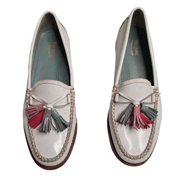 Bass Weejuns White Patent Leather Preppy Pastel Tassle Classic Loafers Size 6.5M - Picture 2 of 8